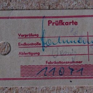 Prüfkarte von 1969