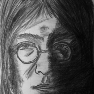 John Lennon
Bleistift+schwarzer Buntstift
Datum: Ende der 80er Jahre
Vorlage: Beilage aus John Lennon LP