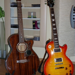 Gitarren
-Tanglewood TW45B
-Epiphone Les Paul Custom 1959 (mit kompletter Gibson Hardware)