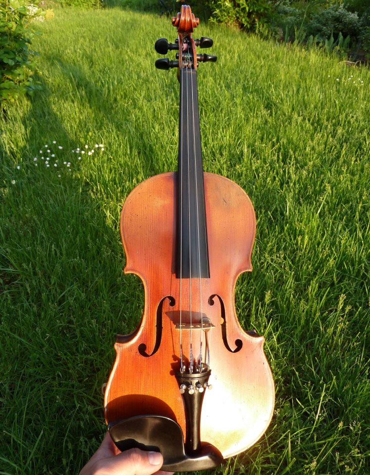 Akustische Geige mit lackiertem K&K Big Shot und Buchse unter Kinnhalter