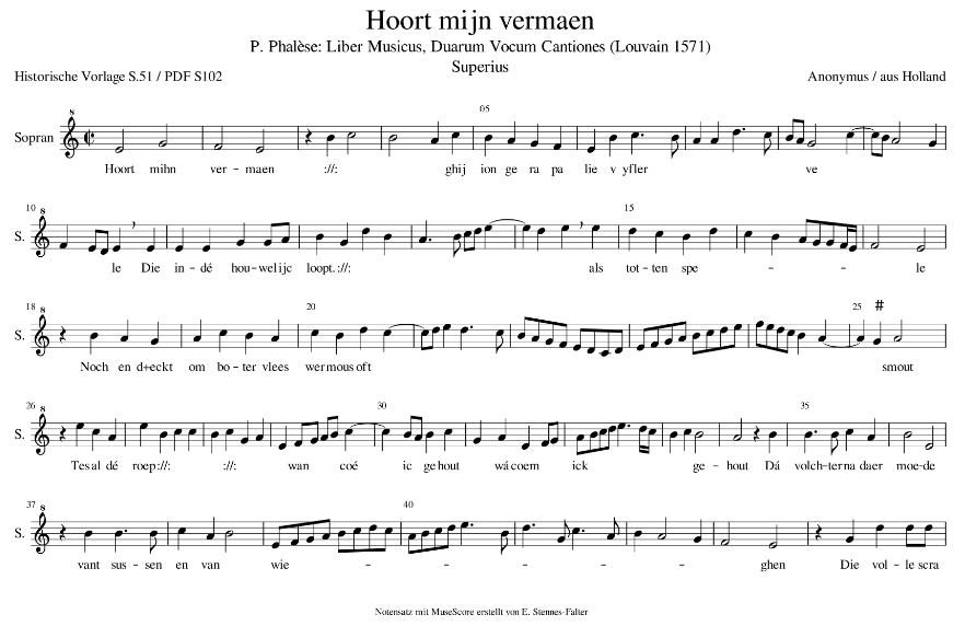Hoort Mijn Vermaen - Phalèse - Liber Musicus Duarum Vocum Cantiones S1 Mit Kreuz ScS