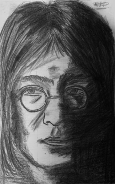 John Lennon
Bleistift+schwarzer Buntstift
Datum: Ende der 80er Jahre
Vorlage: Beilage aus John Lennon LP