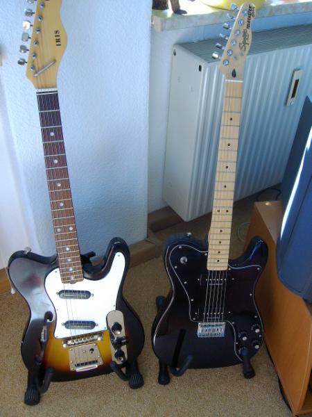Meine Teles, die nur so aussehen....Iris Jolana 1979 und Squier Custom II P90. Letztere ist wieder gegangen, aber ich weiß jetzt, dass es ein Topinstrument ist, nicht nur für diesen Preis.