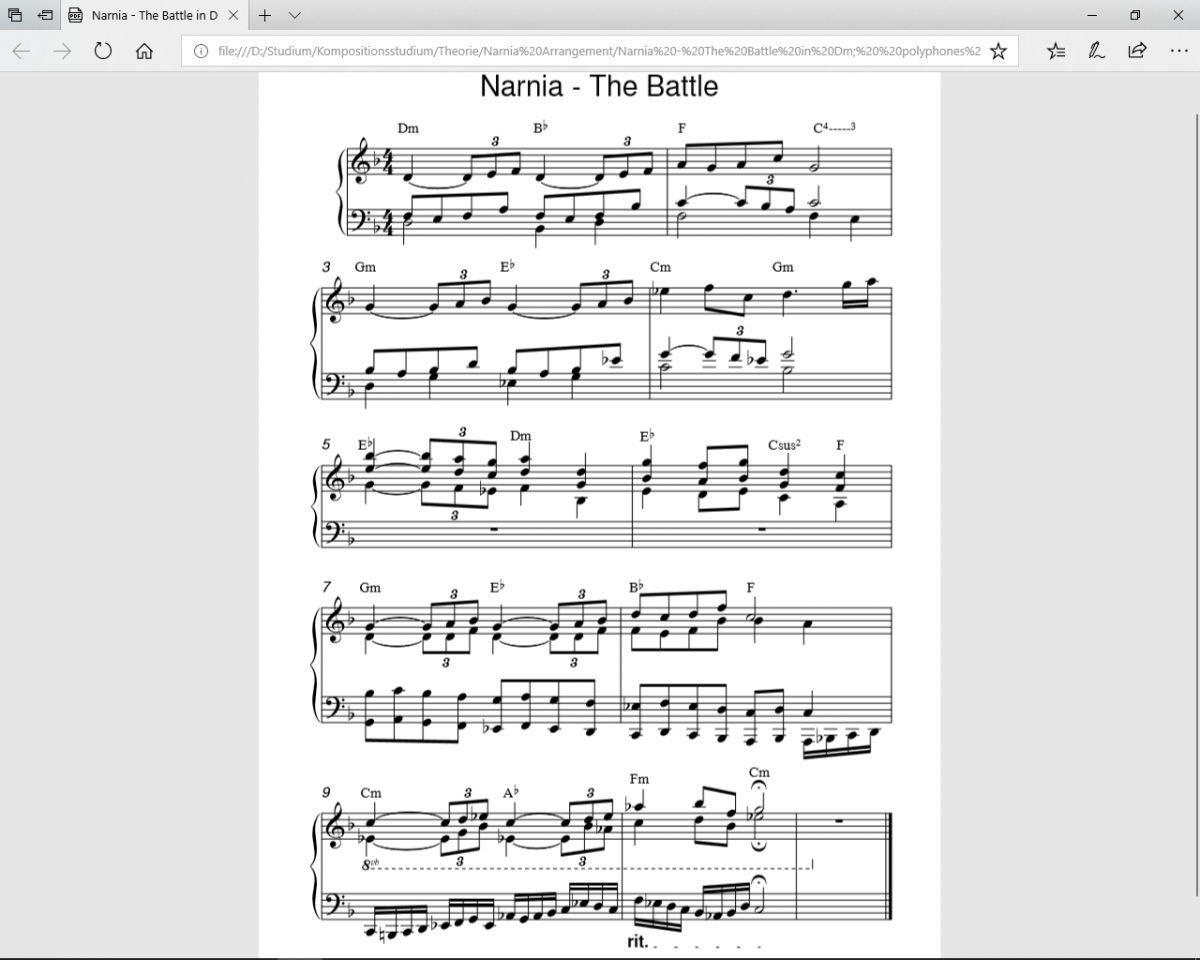 Narnia - The Battle In Dm;  Polyphones Arrangement