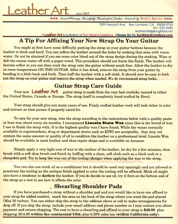 SunWizardCreations - guitar strap care guide