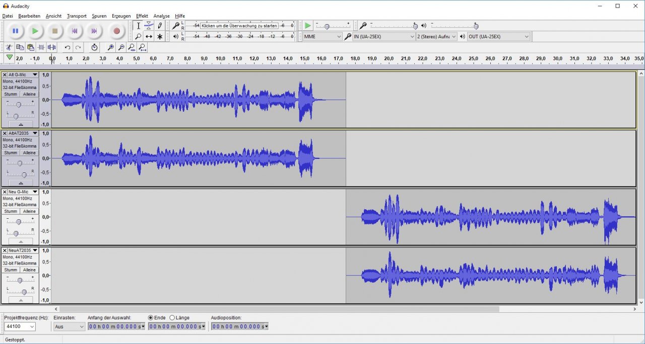 "Vorher-Nachher-Aufnahme" mit Audacity