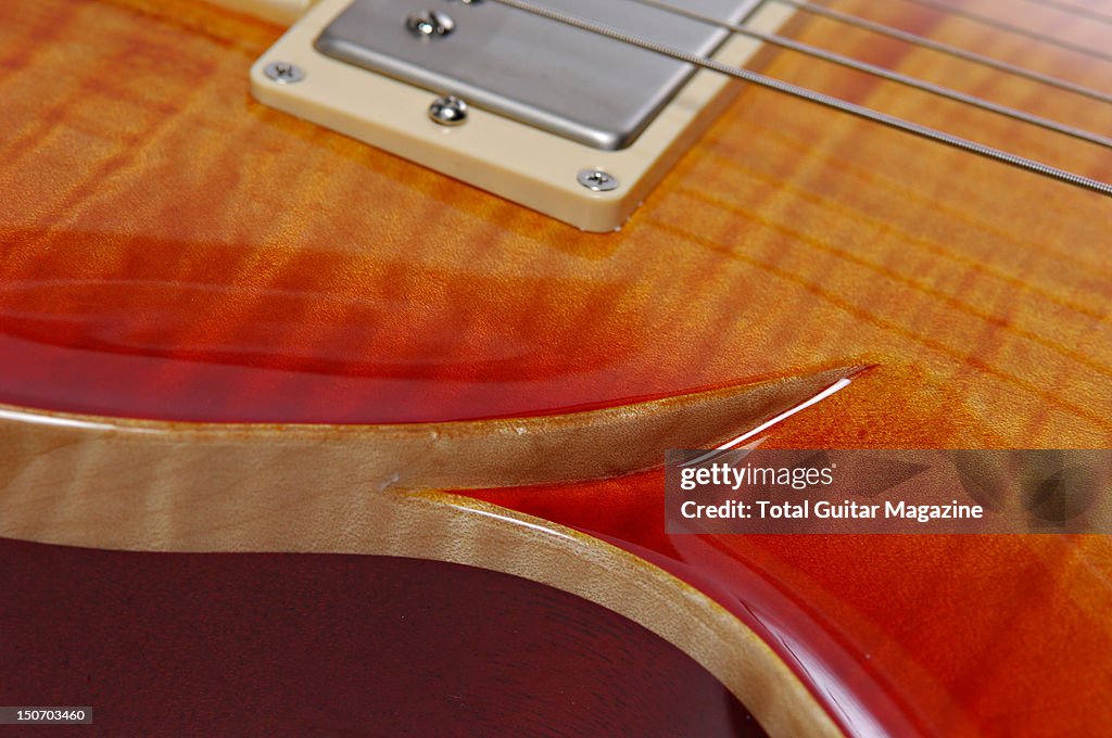 detail-of-the-body-on-a-dean-soltero-sl-electric-guitar-with-a-trans-picture-id150703460